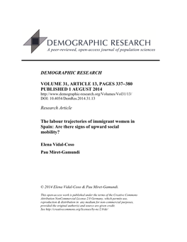 The Labour Trajectories of Immigrant Women in Spain: Are There Signs of Upward Social Mobility?