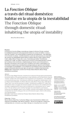 La Fonction Oblique a Través Del Ritual Doméstico: Habitar En La Utopía De