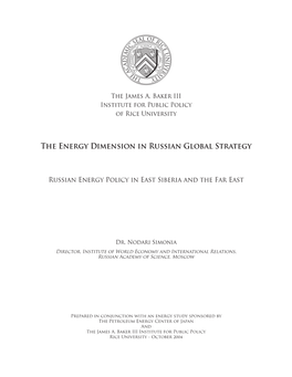 The Energy Dimension in Russian Global Strategy