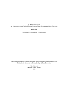 Is Defense Decisive? an Examination of the National Football League Salary Structure and Game Outcomes