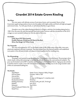 Girardet 2014 Estate Grown Riesling