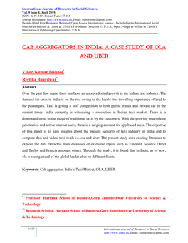 Cab Aggregators in India: a Case Study of Ola and Uber