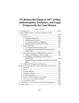 “To Return the Funds at All”: Global Anticorruption, Forfeiture, and Legal Frameworks for Asset Return