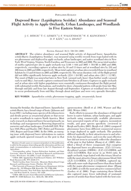 Dogwood Borer (Lepidoptera: Sesiidae) Abundance and Seasonal Flight Activity in Apple Orchards, Urban Landscapes, and Woodlands in Five Eastern States