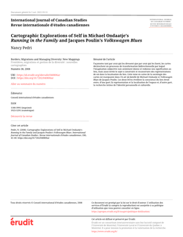 Cartographic Explorations of Self in Michael Ondaatje's Running in the Family and Jacques Poulin's Volkswagen Blues Nancy Pedri