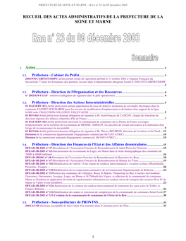 Recueil Des Actes Administratifs De La Prefecture De La Seine Et Marne