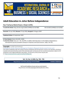 Adult Education in Johor Before Independence