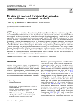 The Origins and Evolution of Cypriot Glazed Ware Productions During the Thirteenth to Seventeenth Centuries CE