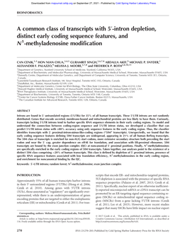 Intron Depletion, Distinct Early Coding Sequence Features, and N1-Methyladenosine Modification