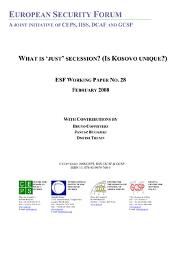 What Is 'Just' Secession? (Is Kosovo Unique?)