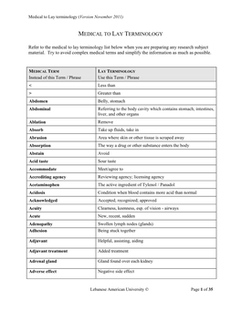 Medical to Lay Terminology (Version November 2011)