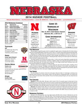 2014 HUSKER FOOTBALL Game 10: Nebraska at Wisconsin