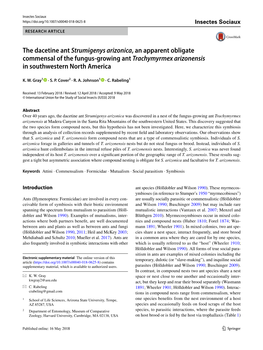 The Dacetine Ant Strumigenys Arizonica, an Apparent Obligate Commensal of the Fungus-Growing Ant Trachymyrmex Arizonensis in Southwestern North America