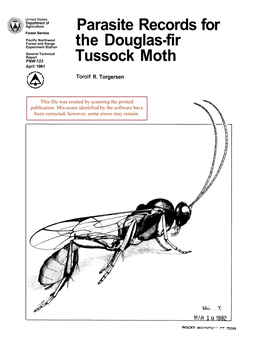 Parasite Records for the Douglas-Fir Tussock Moth