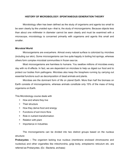 History of Microbiology: Spontaneous Generation Theory