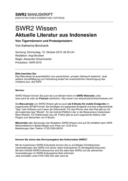 Aktuelle Literatur Aus Indonesien Von Tigermännern Und Protestpriestern Von Katharina Borchardt