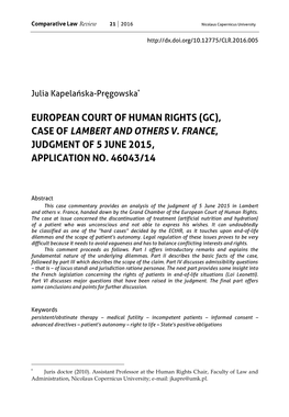 European Court of Human Rights (Gc), Case of Lambert and Others V