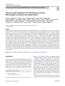 Climate Change Implications for Tidal Marshes and Food Web Linkages to Estuarine and Coastal Nekton