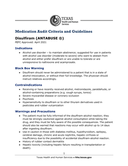 Medication Audit Criteria and Guidelines Disulfiram