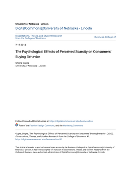 The Psychological Effects of Perceived Scarcity on Consumers’ Buying Behavior