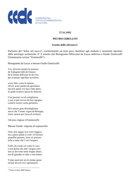 27.11.1992 PIETRO GIBELLINI Il Nodo Dello Stil Nuovo Parliamo Del