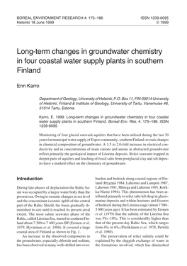 Long-Term Changes in Groundwater Chemistry in Four Coastal Water Supply Plants in Southern Finland