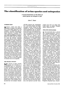 The Classification of Avian Species and Subspecies