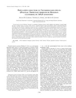 Population Structure in Pseudoroegneria Spicata (Poaceae:Triticeae) Modeled by Bayesian Clustering of Aflp Genotypes1