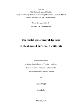 Congenital Sensorineural Deafness in Client-Owned Pure-Breed White Cats