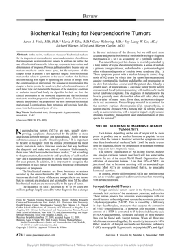 Biochemical Testing for Neuroendocrine Tumors