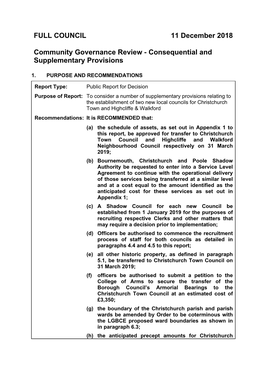 FULL COUNCIL 11 December 2018 Community Governance Review