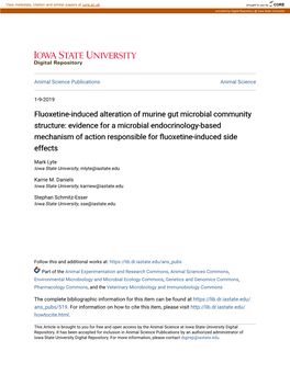 Fluoxetine-Induced Alteration of Murine Gut Microbial Community