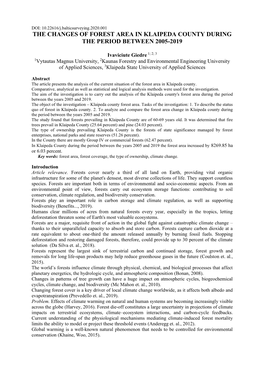 The Changes of Forest Area in Klaipeda County During the Period Between 2005-2019