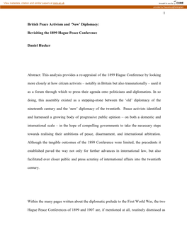 Revisiting the 1899 Hague Peace Conference Daniel Hucker Abstract