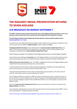 The Magarey Medal Presentation Returns to Seven Adelaide