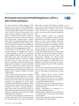 Revising the International Health Regulations: Call for a 2017 Review Conference
