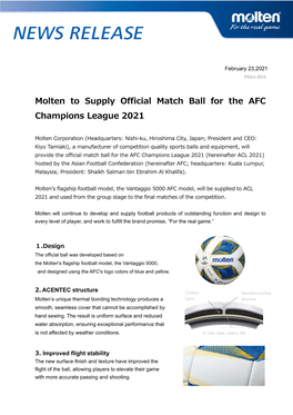 Molten to Supply Official Match Ball for the AFC Champions League 2021