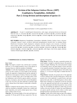 Revision of the Subgenus Limbusa Moore, [1897] (Lepidoptera, Nymphalidae, Adoliadini) Part 2