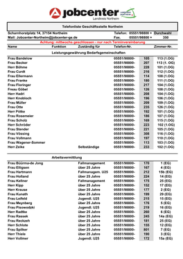 Durchwahl Fax. 05551/98800 + 350 Name Funktion Zuständig Für