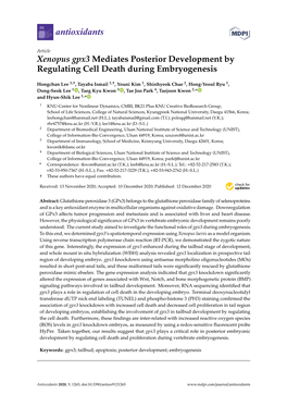 Xenopus Gpx3 Mediates Posterior Development by Regulating Cell Death During Embryogenesis