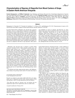 Characterization of Species of Diaporthe from Wood Cankers of Grape in Eastern North American Vineyards