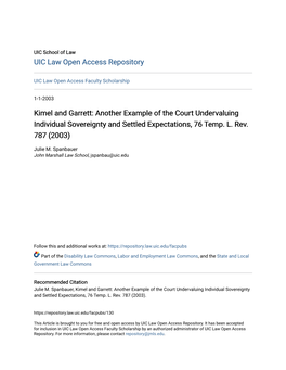 Kimel and Garrett: Another Example of the Court Undervaluing Individual Sovereignty and Settled Expectations, 76 Temp. L. Rev. 787 (2003)