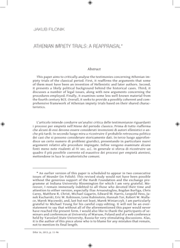 Athenian Impiety Trials: a Reappraisal*