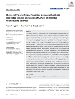 The Socially Parasitic Ant Polyergus Mexicanus Has Host- Associated Genetic Population Structure and Related Neighbouring Colonies