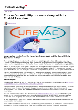 Curevac's Credibility Unravels Along with Its Covid-19 Vaccine