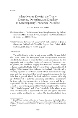 What (Not) to Do with the Trinity: Doctrine, Discipline, and Doxology in Contemporary Trinitarian Discourse