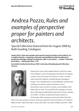 Andrea Pozzo. Rules and Examples of Perspective Proper for Painters and Architects, Etc