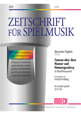 Canzon Uber Dass Henner Und Hannergeschrey Für Blockflötenquartett
