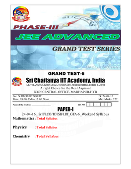 Sri Chaitanya IIT Academy, India