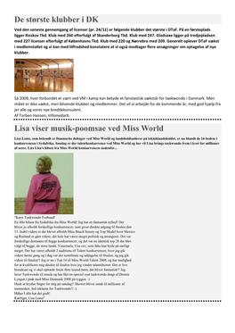 De Største Klubber I DK Lisa Viser Musik-Poomsae Ved Miss World